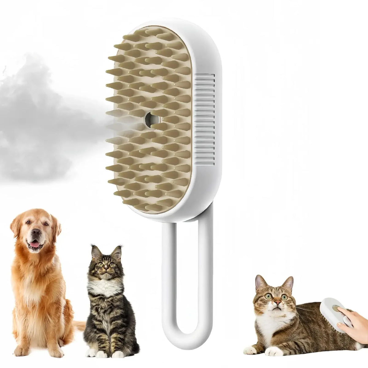 Cepillo vaporizador 3 en 1 para mascotas con spray y eliminación de pelo